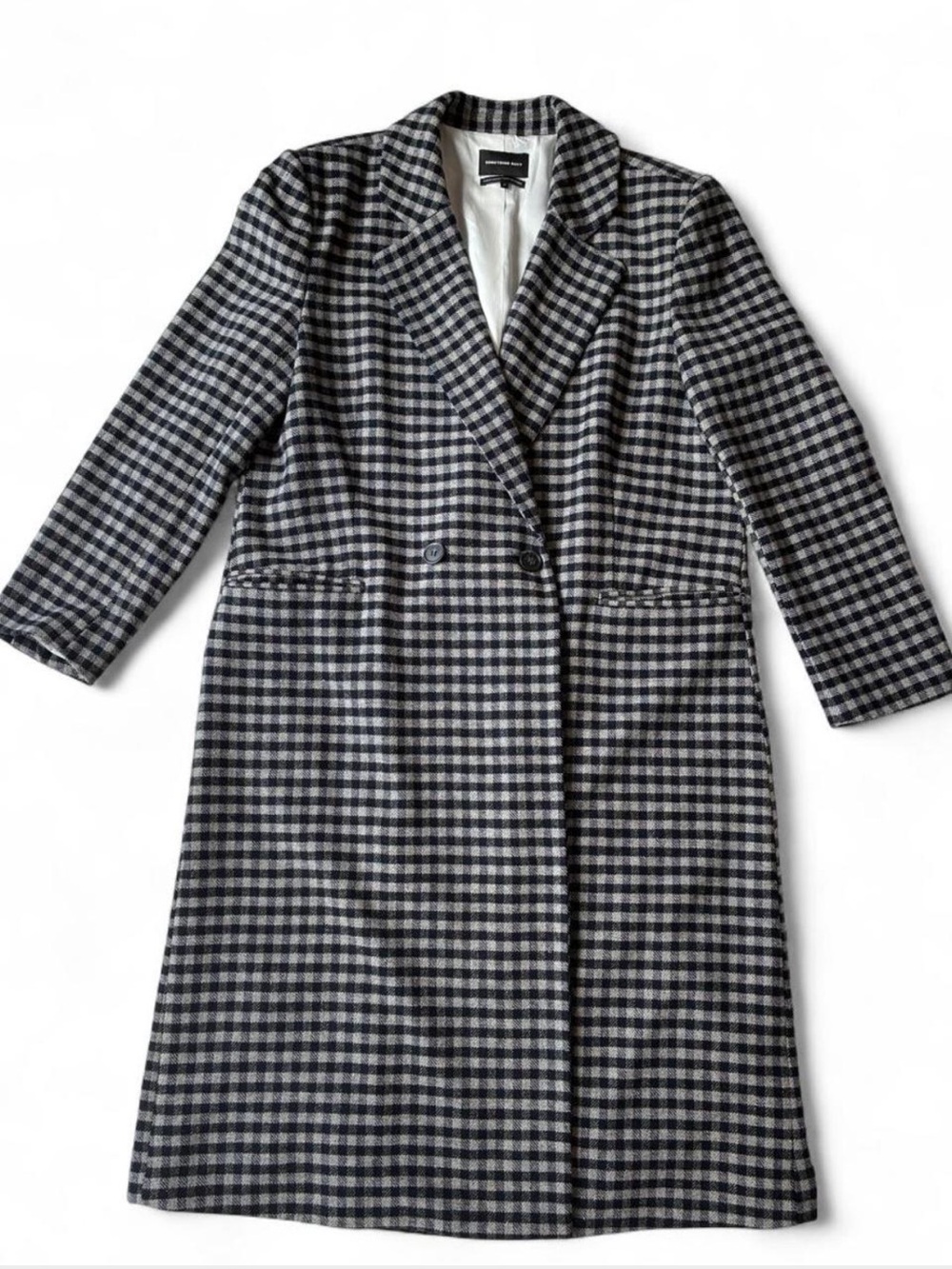 Something Navy Black, Grey, Navy Blue Gingham Long Coat Wool Blend Classic XL